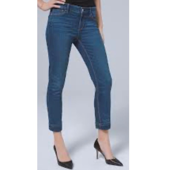 WHBM Slim Crop Mid Rise Cuffed Skinny Jeans Medium Wash Size 2 Denim Blue - Picture 1 of 11